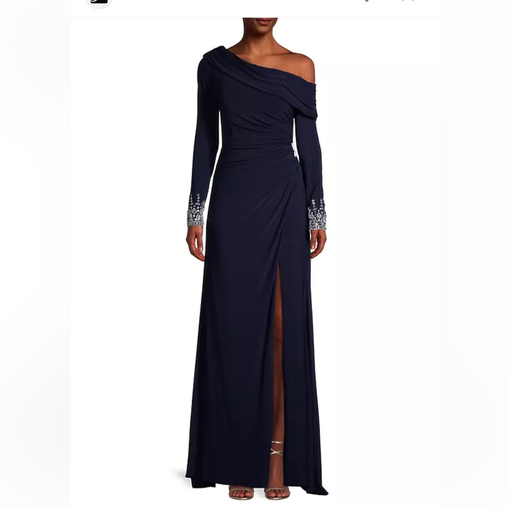 Mac Duggal midnight long sleeve gown dress